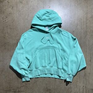Nike Hoodie Sweatshirt Womens XS Blue Pullover Fleece Cropped Swoosh Logo